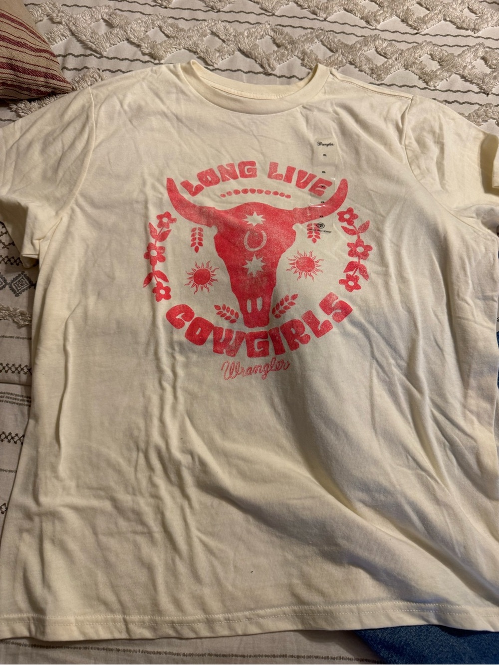 Wrangler Cream Tee with Bright Pink Cowgirl Graphic - Picture 4 of 5